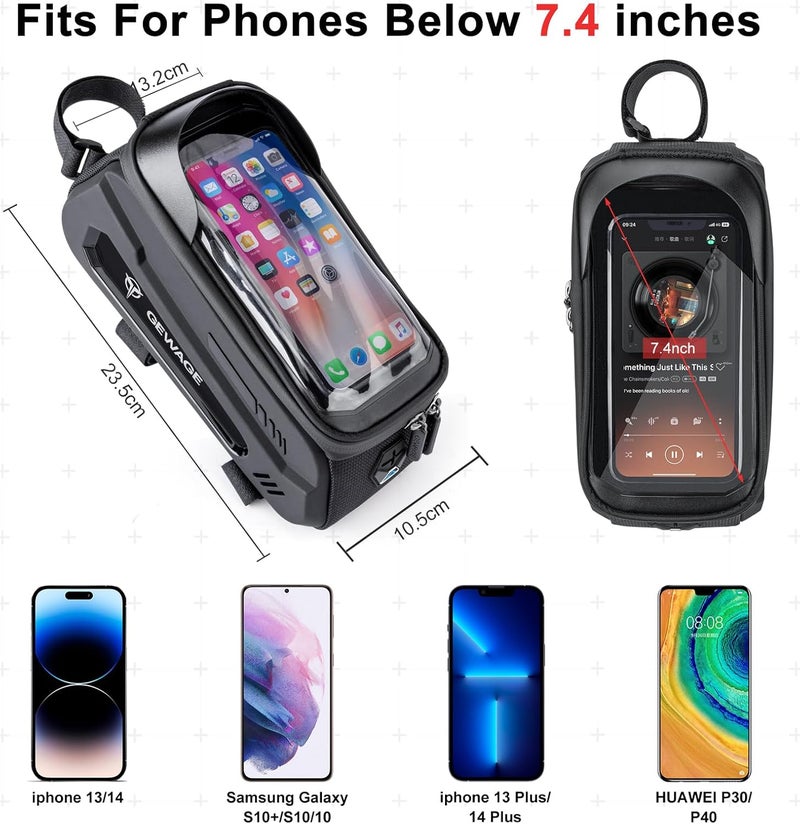 GEWAGE Bike Front Frame Bag with Phone Holder - Top Tube & Handlebar Bags for Mountain & Road Bikes - Image 3